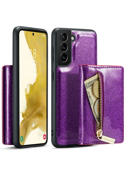 Samsung Galaxy S23 Artı Parıltılı Bling Çıkarılabilir Telefon Kapağı Kickstand Fermuar Cep Cüzdanı Şok Geçirmez Telefon Kasası (Yurt Dışından)