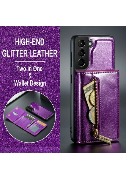 Samsung Galaxy S23 Artı Parıltılı Bling Çıkarılabilir Telefon Kapağı Kickstand Fermuar Cep Cüzdanı Şok Geçirmez Telefon Kasası (Yurt Dışından) indirimleri