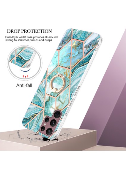 Samsung Galaxy S23 Için Ultra Yüzük Kickstand Telefon Kasası Elektrokaplama Birleştirme Mermer Desen Imd Tpu Koruyucu Kapak (Yurt Dışından) fiyatları