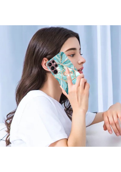 Samsung Galaxy S23 Için Ultra Yüzük Kickstand Telefon Kasası Elektrokaplama Birleştirme Mermer Desen Imd Tpu Koruyucu Kapak (Yurt Dışından) fırsatları