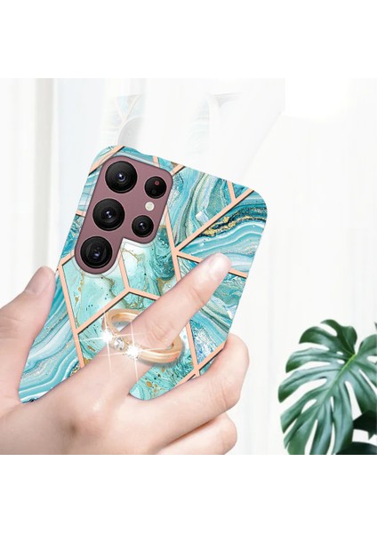 Samsung Galaxy S23 Için Ultra Yüzük Kickstand Telefon Kasası Elektrokaplama Birleştirme Mermer Desen Imd Tpu Koruyucu Kapak (Yurt Dışından) indirimleri