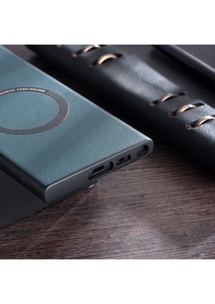 Samsung Galaxy S23 Ultra Cover Için Magsafe Şarj Cihazı Pu Deri Kaplamalı Tpu+Pc Telefon Kılıfı (Yurt Dışından)