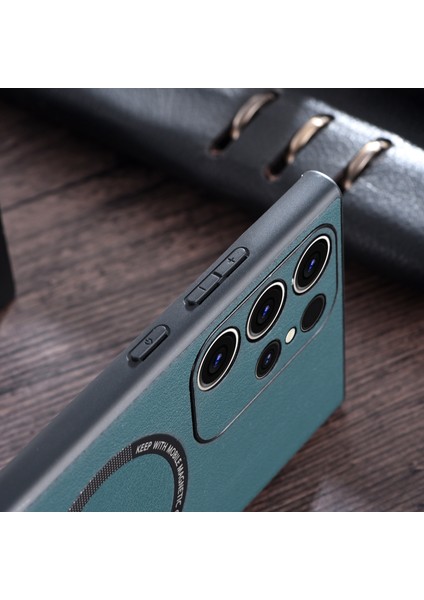 Samsung Galaxy S23 Ultra Cover Için Magsafe Şarj Cihazı Pu Deri Kaplamalı Tpu+Pc Telefon Kılıfı (Yurt Dışından)