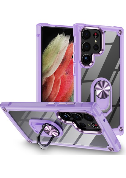 Samsung Galaxy S23 Ultra Metal Yüzük Kickstand Koruyucu Kılıf Pc + Tpu Şok Geçirmez Telefon Geri Kapağı (Yurt Dışından)