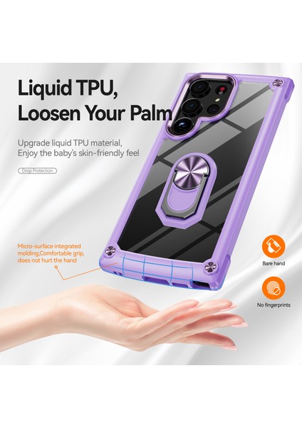 Samsung Galaxy S23 Ultra Metal Yüzük Kickstand Koruyucu Kılıf Pc + Tpu Şok Geçirmez Telefon Geri Kapağı (Yurt Dışından) modelleri