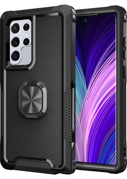Samsung Galaxy S23 Için Ultra Döner Yüzük Tutucu Kickstand Telefon Kılıfı Pc + Silikon Anti-Çizelge Telefon Kapağı (Yurt Dışından)