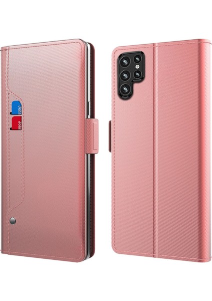 Samsung Galaxy S23 Için Ultra Pu Deri+Tpu Şok Geçirmez Cep Telefonu Kasası Katlanabilir Stand Kartı Tutucu Makyaj Aynası ile Manyetik Telefon Kapağı (Yurt Dışından)