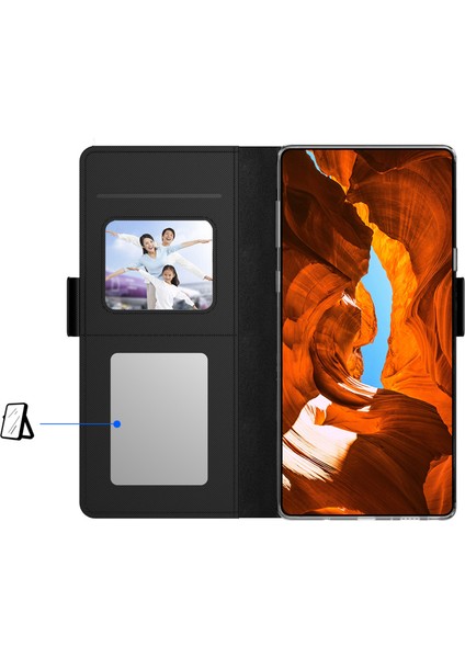 Samsung Galaxy S23 Için Ultra Pu Deri+Tpu Şok Geçirmez Cep Telefonu Kasası Katlanabilir Stand Kartı Tutucu Makyaj Aynası ile Manyetik Telefon Kapağı (Yurt Dışından) modelleri