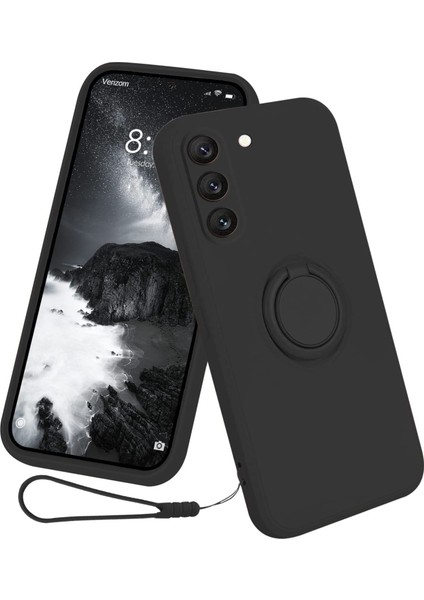 Samsung Galaxy S23 Için Plus Koruyucu Telefon Kılıfı Yüzük Kickstand Sıvı Silikon Telefon Kapağı Lanyard ile (Yurt Dışından)
