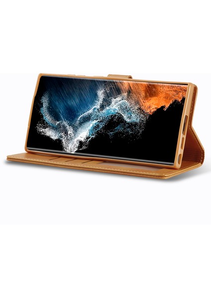 Samsung Galaxy S23 Ultra Buzağı Dokusu Çekmeye Dayanıklı Telefon Kılıfı Manyetik Toka Pu Deri Stand Cep Telefonu Flip Cüzdan Kapağı (Yurt Dışından) modelleri