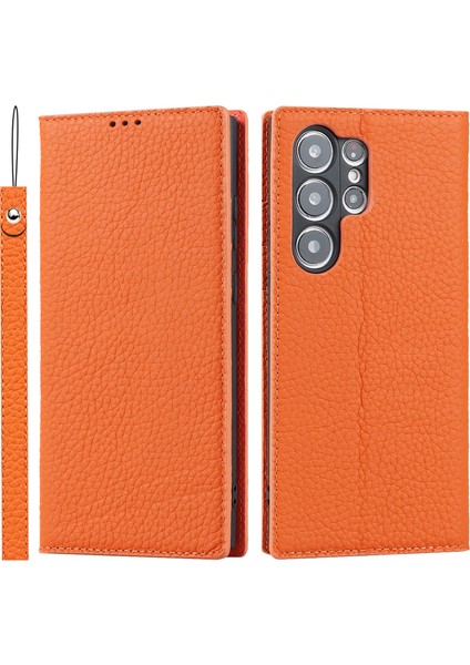 Samsung Galaxy S23 Için Ultra Anti-Dut Litchi Doku Orijinal Deri Kılıf Flip Cüzdan Stand Telefon Koruyucu Kapak El Kayışı (Yurt Dışından)