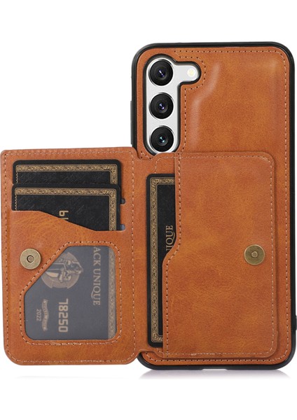 Samsung Galaxy S23 Için Plus Kart Tutucu Telefon Kılıfı Pu Deri Kaplamalı Tpu Kickstand Araba Montajı Metal Sayfası (Yurt Dışından)