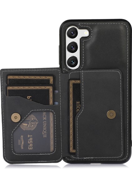 Samsung Galaxy S23 Için Plus Kart Tutucu Telefon Kılıfı Pu Deri Kaplamalı Tpu Kickstand Araba Montajı Metal Sayfası (Yurt Dışından)
