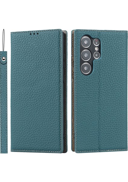 Samsung Galaxy S23 Için Ultra Anti-Dut Litchi Doku Orijinal Deri Kılıf Flip Cüzdan Stand Telefon Koruyucu Kapak El Kayışı (Yurt Dışından)