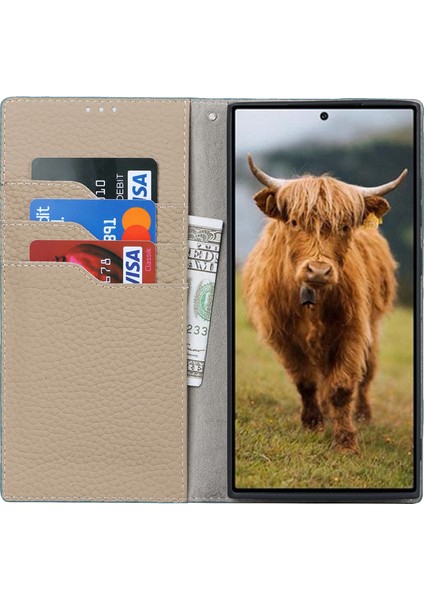 Samsung Galaxy S23 Için Ultra Anti-Dut Litchi Doku Orijinal Deri Kılıf Flip Cüzdan Stand Telefon Koruyucu Kapak El Kayışı (Yurt Dışından) fiyatları
