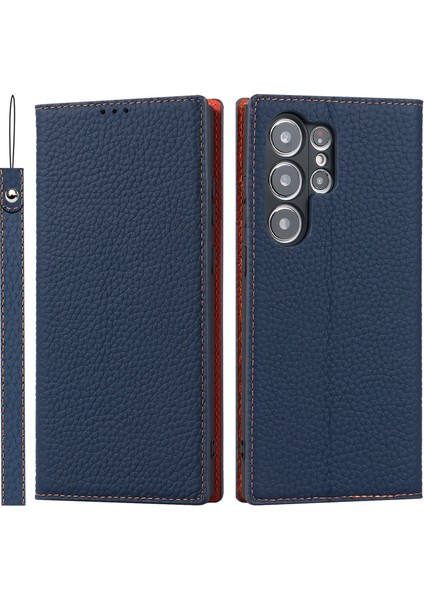 Samsung Galaxy S23 Için Ultra Anti-Dut Litchi Doku Orijinal Deri Kılıf Flip Cüzdan Stand Telefon Koruyucu Kapak El Kayışı (Yurt Dışından)
