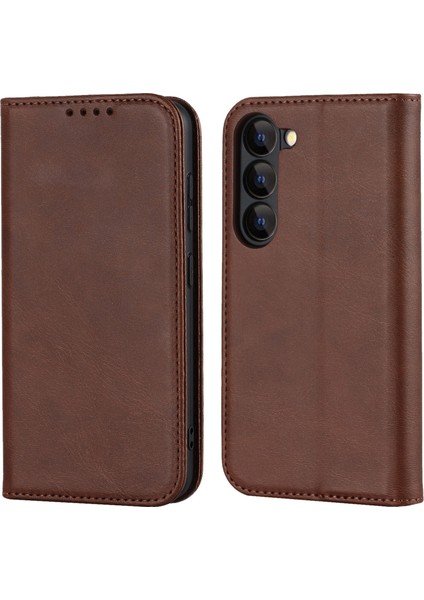 Samsung Galaxy S23 Için Artı Telefon Kapağı Buzağı Dokusu Pu Deri Standı Manyetik Emilim Anti-Cüzdan Cüzdan Telefon Kasası (Yurt Dışından)