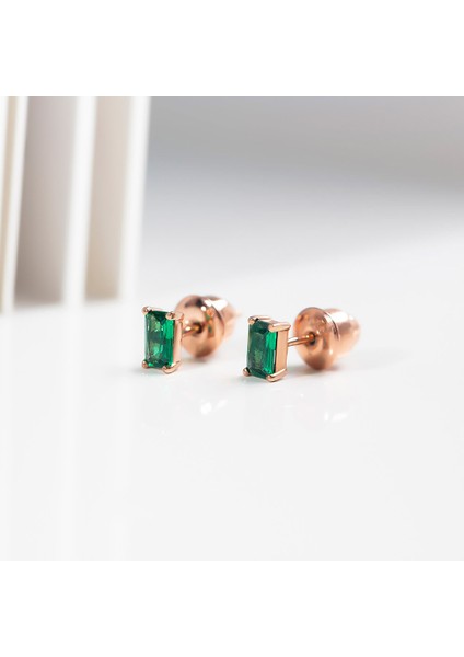 Safir Zümrüt Taşlı Küpe Rose