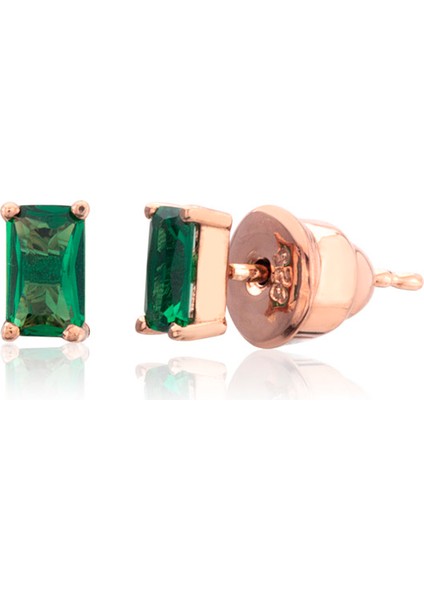 Safir Zümrüt Taşlı Küpe Rose