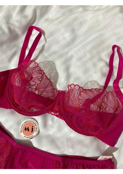 Mj Butik Selia Fuşya Pembe Çiçekli Bralette Takım