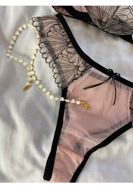 Mj Butik Lola Pudra Pembe Çiçekli Bralette Takım