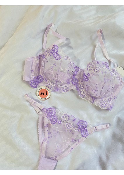 Mj Butik Peony Mor Çiçekli Bralette Takım