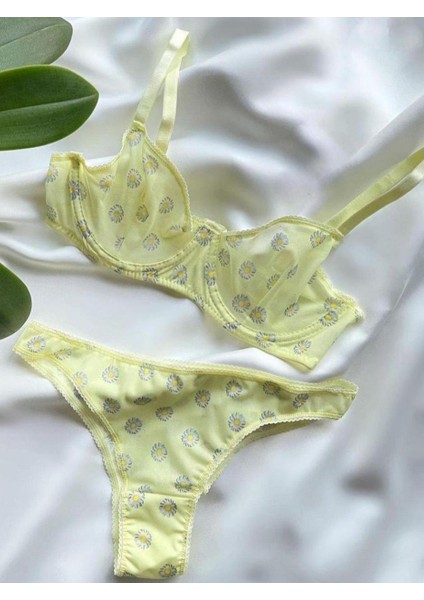 Mj Butik Daisy Papatya Çiçekli  Bralette Takım