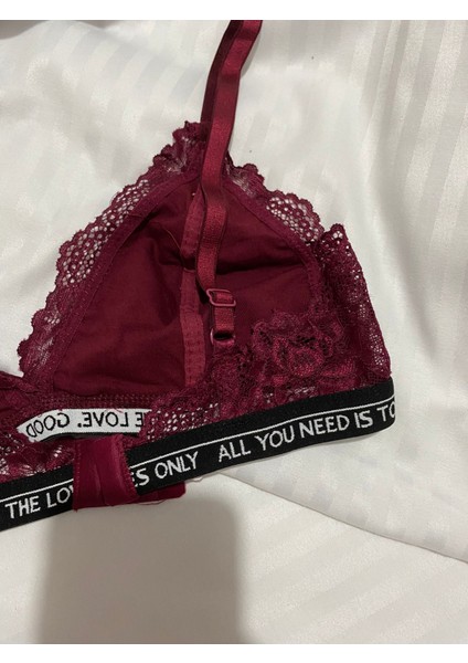 Mj Butik Dantelli Yazılı Bralette Takım