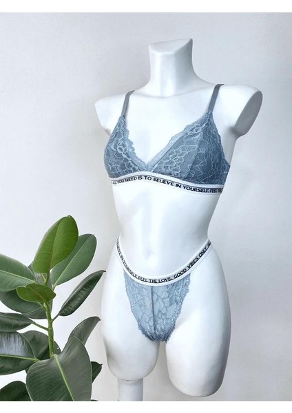 Mj Butik Dantelli Yazılı Bralette Takım