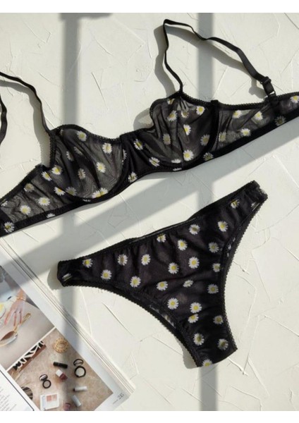 Mj Butik Daisy Papatya Çiçekli  Bralette Takım