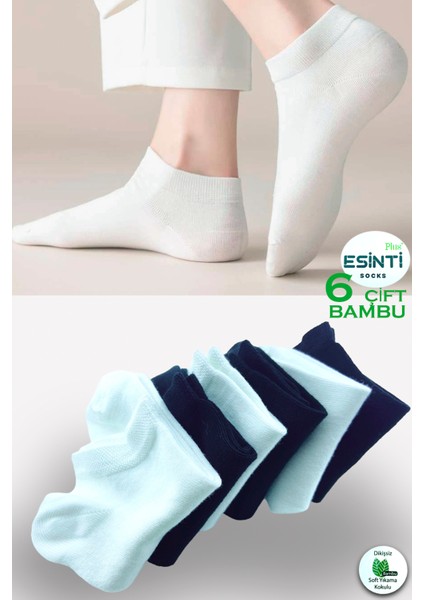 Kadın Kısa Çorap Beyaz Bambu Renkli Yazlık Patik Çorap Kokulu Ince Çorap 6 Adet