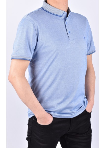 KML-R1000 Polo Yaka 50/1 Merserize Tişört/saks-Beyaz/m