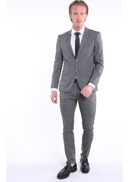 Intersivin Slim Fit 6 Drop Siyah Liralı Takım Elbise