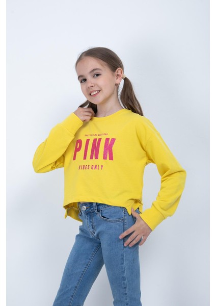 Kız Çocuk Baskılı Crop Sweatshirt