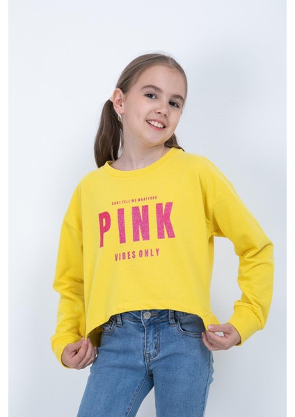 Kız Çocuk Baskılı Crop Sweatshirt