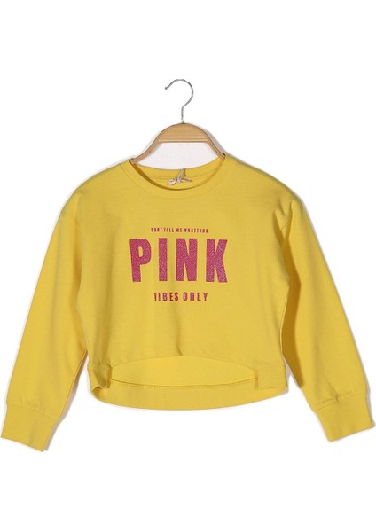 Kız Çocuk Baskılı Crop Sweatshirt