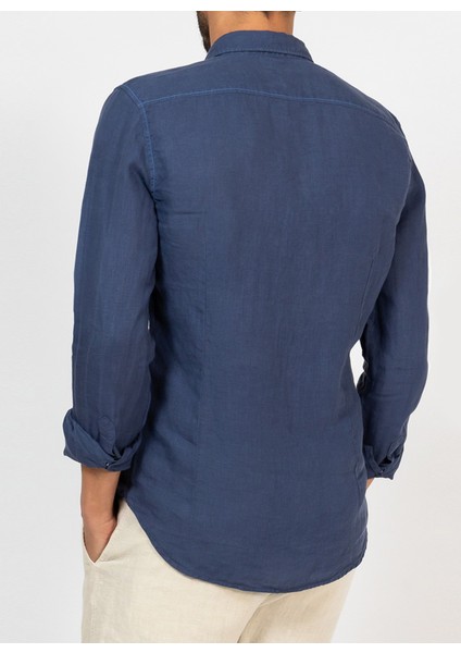 Standart Düğmeli Yaka Lacivert Erkek Gömlek Mr Linen Shirt fiyatları