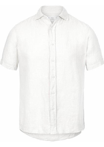 Standart Düğmeli Yaka Beyaz Erkek Gömlek Mr Short Sleeve