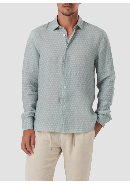 Standart Düğmeli Yaka Açık Mavi Erkek Gömlek Mr Mood Special Edition