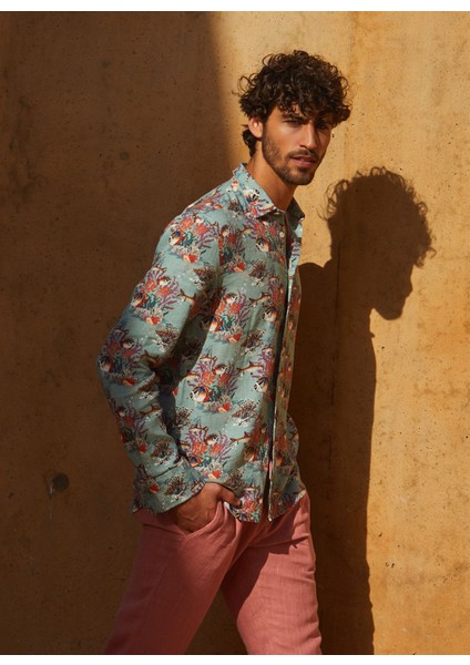 Standart Düğmeli Yaka Koyu Yeşil Erkek Gömlek Mr Mood Special Edition