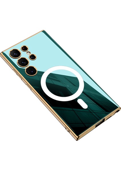 Galaxy S23 Ultra Kılıf Wireless Şarj Özellikli Kenarları Elektroplating Kaplama Aynalı Kapak (Kent)