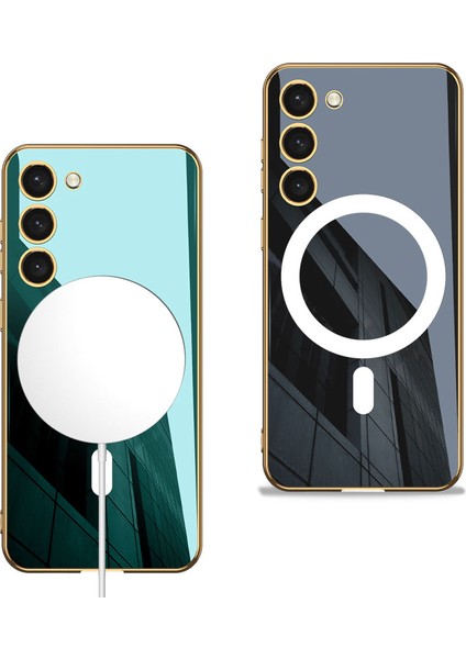 Galaxy S23 Plus Kılıf Wireless Şarj Özellikli Kenarları Elektroplating Kaplama Aynalı Kapak (Kent) modelleri