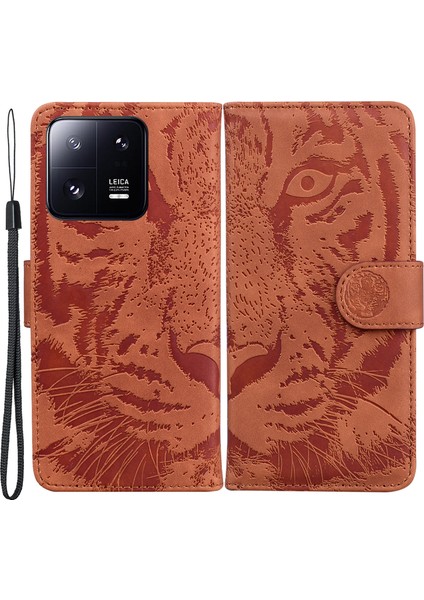 Xiaomi 13 Pro 5g Cep Telefonu Kılıfı Tiger Baskılı Pu Deri Cüzdan Stand Koruyucu Kapak (Yurt Dışından)