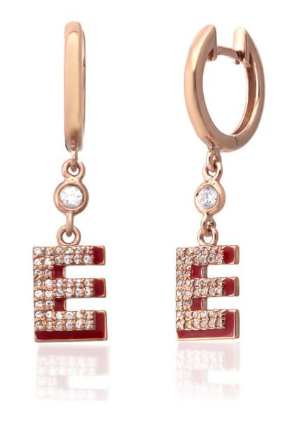 Kişiye Özel 3D Harf Sallantı Küpe Rose