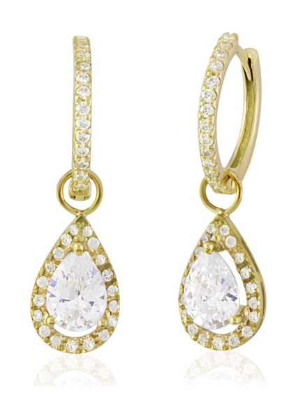 Damla Taşlı Halka Küpe Beyaz