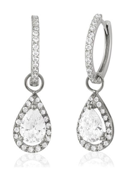 Damla Taşlı Halka Küpe Beyaz modelleri