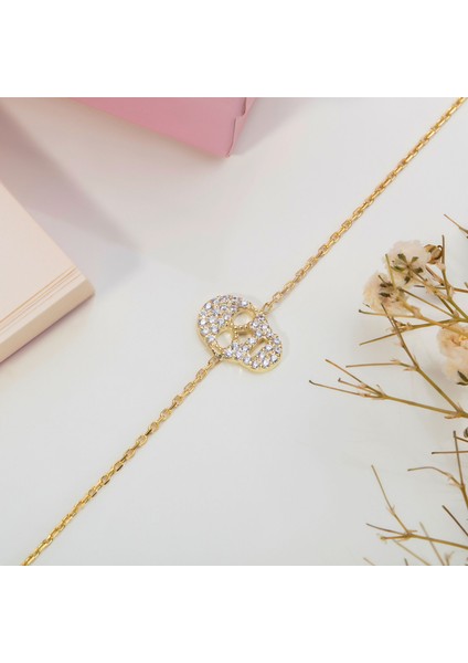 Taşlı Kuru Kafa Bileklik Maden Rengi Rose