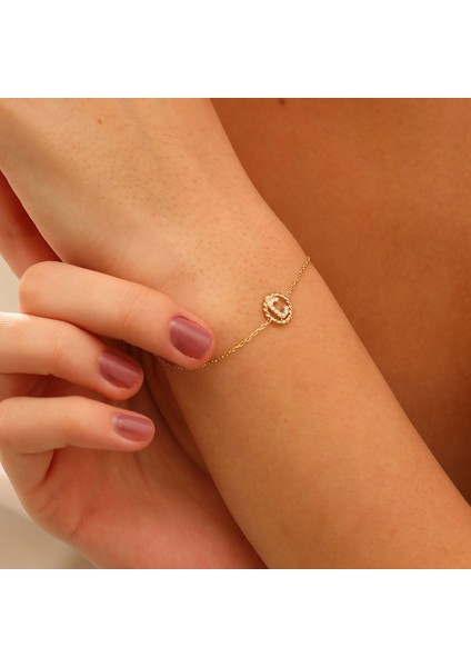 Kişiye Özel Burgu Taşlı Harf Bileklik Sarı