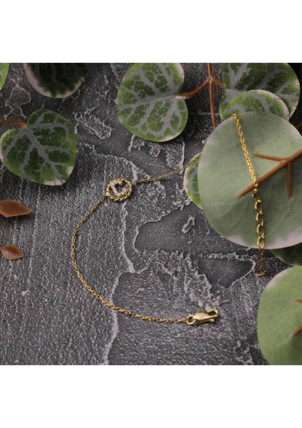 Kişiye Özel Burgu Taşlı Harf Bileklik Sarı fiyatları