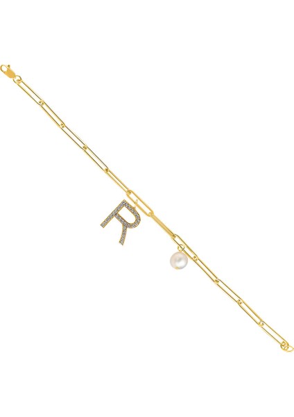 Kişiye Özel Harfli Incili Bileklik Sarı modelleri